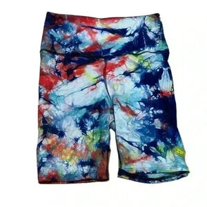 ZUMBA WORLDWIDE TIE DYE HIGH WAISTED BIKER SHORT Size Spicy